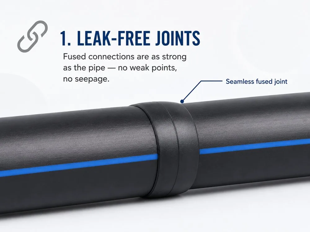 Leak-free joints: fused connections are as strong as the pipe itself, with no weak points and no seepage.