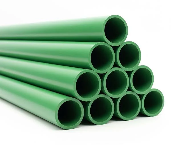 Stacked green Wasser PP-R pipes for hot and cold water plumbing